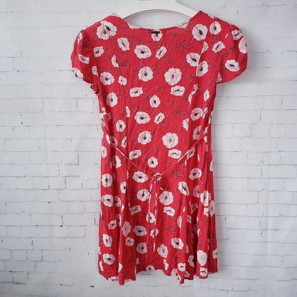 Billabong Skate Day Print Floral Mini Dress Size XS Red Skater V-Neck - Picture 5 of 9